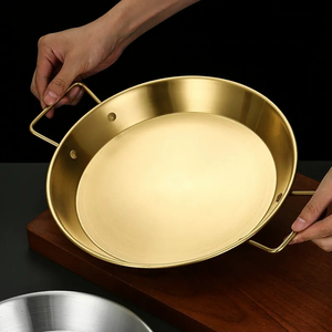 Sartén Dorada Engrosada con Doble Asa <span class=keywords><strong>para</strong></span> Barbacoa, Bandeja Multiusos <span class=keywords><strong>para</strong></span> Alimentos, Olla <span class=keywords><strong>para</strong></span> Paella, Sartén Plana de 32 cm <span class=keywords><strong>para</strong></span> Uso en Cocina - Product Image 1