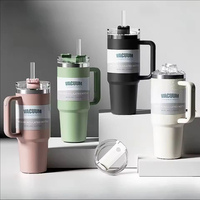 Bouteille isotherme de voyage pour voiture, anti-fuite, à double paroi, en acier inoxydable, 40 OZ, avec poignée et paille, pour café et eau