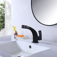 Robinet de lavabo incurvé noir mat, en laiton massif, mitigeur chaud/froid à poignée unique avec plaque de fixation pour meuble de salle de bain moderne