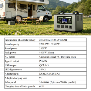 สถานีพลังงานแสงอาทิตย์แบบพกพา 2000W 2200Wh/2560Wh คลื่นไซน์บริสุทธิ์ ชาร์จไร้สาย สำหรับรถยนต์ พลังงานแสงอาทิตย์ สำหรับตั้งแคมป์ เดินทาง กรณีฉุกเฉิน - Product Image 6