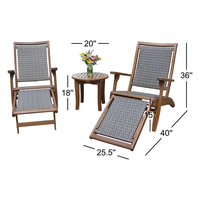 Ensemble de salon d'extérieur 3 pièces : chaise inclinable, table d'appoint, ensemble de sièges de conversation et de relaxation pour patio et jardin