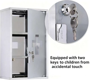 Armoire à <span class=keywords><strong>pharmacie</strong></span> murale en acier inoxydable verrouillable, étagère à 3 niveaux, boîte de premiers secours sécurisée pour clinique, hôpital, <span class=keywords><strong>pharmacie</strong></span> et bureau - Product Image 2