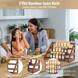 Wooden <b>Spice</b> Rack 3 Tier Storage Organizer For Kitchen <b>Spice</b> <b>Jars</b> With Wooden Lids Retro Color Durable Design - Product Image 3