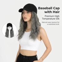 Peluca Larga y Rizada con Ondas Naturales, Estilo Gorra de Béisbol, Fibra Resistente al Calor, para Mujer