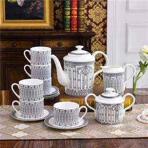 Venta caliente 15 piezas Western Royal Grey Stripe accesorios de cocina juegos de té de café de cerámica con mango dorado - Product Image 1