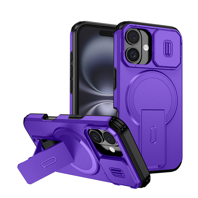 New Popular Wireless Charging Magnetic Bumper Cover Sliding Camera Shockproof Phone Cases for iphone 16 with Kickstand