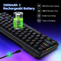 Keyboard Mekanik Nirkabel Gaming Compact HXSJ V800 68-Key 3-mode USB-C Ergonomis dengan Lampu Latar RGB untuk Laptop Mac PC