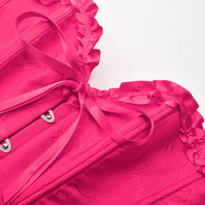 Corset en satin pour femme, rouge rosé, à lacets, cintrant la taille, style court - Product Image 2