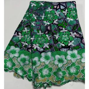 Dentelle de broderie au crochet en cire dorée, Pagne <span class=keywords><strong>Hollandais</strong></span>, Textiles en coton ciré africains originaux - Product Image 4