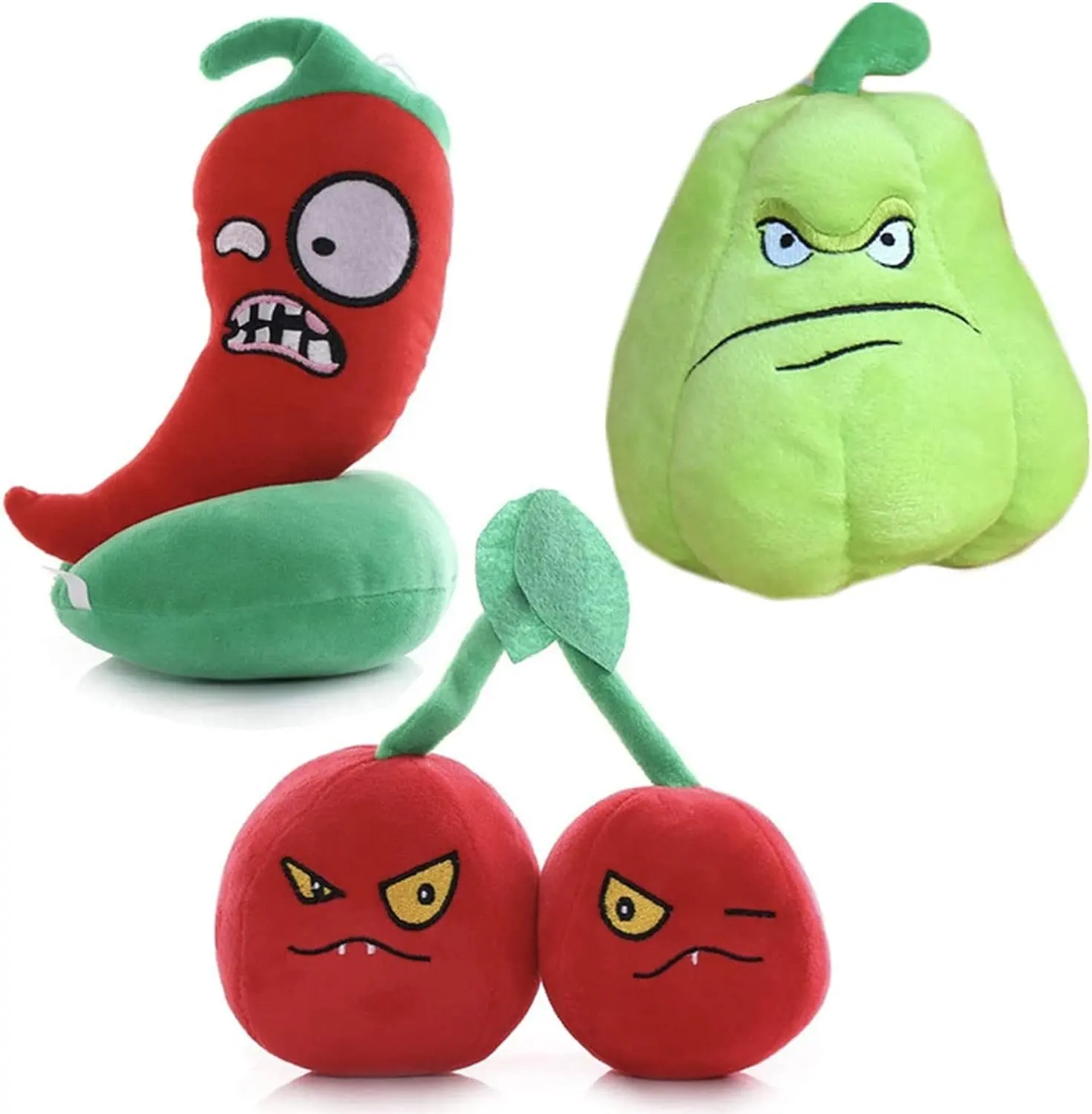 3 PCS Plüsch pflanzen Sets Spielzeug Chili, Doppel kirsche, Pflanzen figur Puppe, tolles Geschenk für Weihnachten/Geburtstag Neu