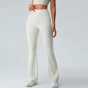 2024 nuevos pantalones de yoga acanalados acampanados sexo fitness señora deporte yoga pantalones leggings para mujeres color sólido sexy culo yoga Pantalones