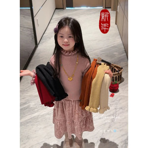 Tongxingyuan Knitted Sweater Solid Color Bubble Collar Thickening Soft Base Layer For Girls Winter Wear - Product Image 1