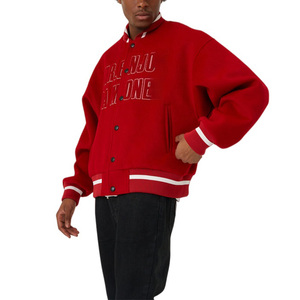 جاكيت بيسبول رجالي عالي الجودة من القطن الثقيل مع تطريز وحواف مضلعة وأكمام جلدية - Product Image 4
