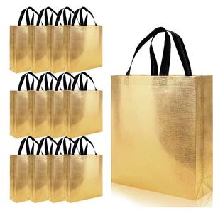 Custom Logo Gold Metallic Laminated Non Woven <b>Tote</b> <b>Bag</b> <b>Canvas</b> Unique Letter Pattern Three-dimensional Sewing Foldable Shoulder - Product Image 2