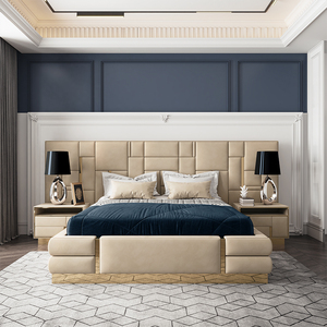 Sleeping <b>Bed</b> Big Headboard Bedroom Furniture Luxury Modern Double Ultra King Size Italian Genuine Leather <b>Bed</b> Genuine Leather Be - Product Image 1