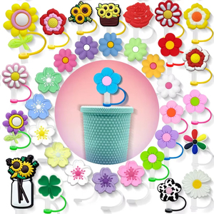 Trending Now Custom Vibrant Flower Silicone Cup Bar Drinkware con muestra gratis 8mm Straw Toppers Accesorios Cubiertas y dijes - Product Image 1