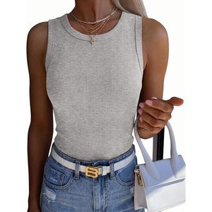FOXA Womens Sleeveless Ribbed Tank <b>Top</b> Crewneck Slim Fit Casual Summer Basic Knitted Spandex Cotton <b>Top</b> - Product Image 1