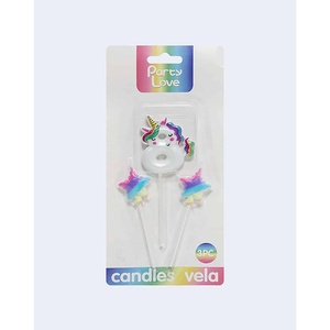 Candela unicorno n. 8 6cm di altezza due stelle candela di cera decorativa per feste cuore fiore bastone palla buon compleanno pasqua nuovo anno - Product Image 1