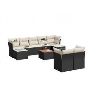 Modular Patio <b>Sofa</b> <b>Set</b> Black PE Rattan Outdoor Garden Furniture 10 Piece Contemporary Design High Density Foam Cushions - Product Image 1