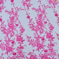 Tissu en dentelle de tulle en organza brodé rose à pois fleurs 3D de luxe français Tissu en dentelle sexy à motif floral écologique