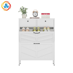 Meuble à chaussures moderne en fer blanc, montage facile, 4 tiroirs basculants, 3 tiroirs supérieurs, fin et autoportant, pour entrée - Product Image 6
