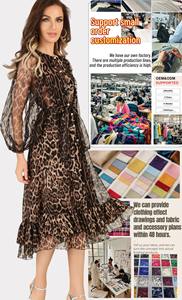 فستان نسائي طويل أنيق طويل طويل بطبعة الفهد بنقشة فهد هيملين كم فانوس ربطة خصر شيفون للحفلات اليومية - Product Image 5