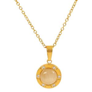 Collar con colgante de ojo de gato estilo europeo, chapado en oro de 18k, cadena de clavícula geométrica redonda de acero inoxidable para mujer, regalo. - Product Image 5