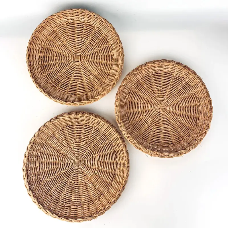 Декоративный тканый набор из трех мини-корзин из ротанга, плетеная настенная отделка, оптовая продажа, поставщик из Вьетнама