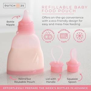 OKOLAY Set perlengkapan makan bayi silikon, tas penyimpan susu payudara 2 cukin, piring isap terpisah, Set makanan bayi silikon merah muda, desain Populer - Product Image 4