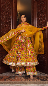 Ensemble Anarkali Plazo 100% coton imprimé bloc à la main avec organza Dupatta et mastani couleur jaune Anarkali Plazo Set - Product Image 3