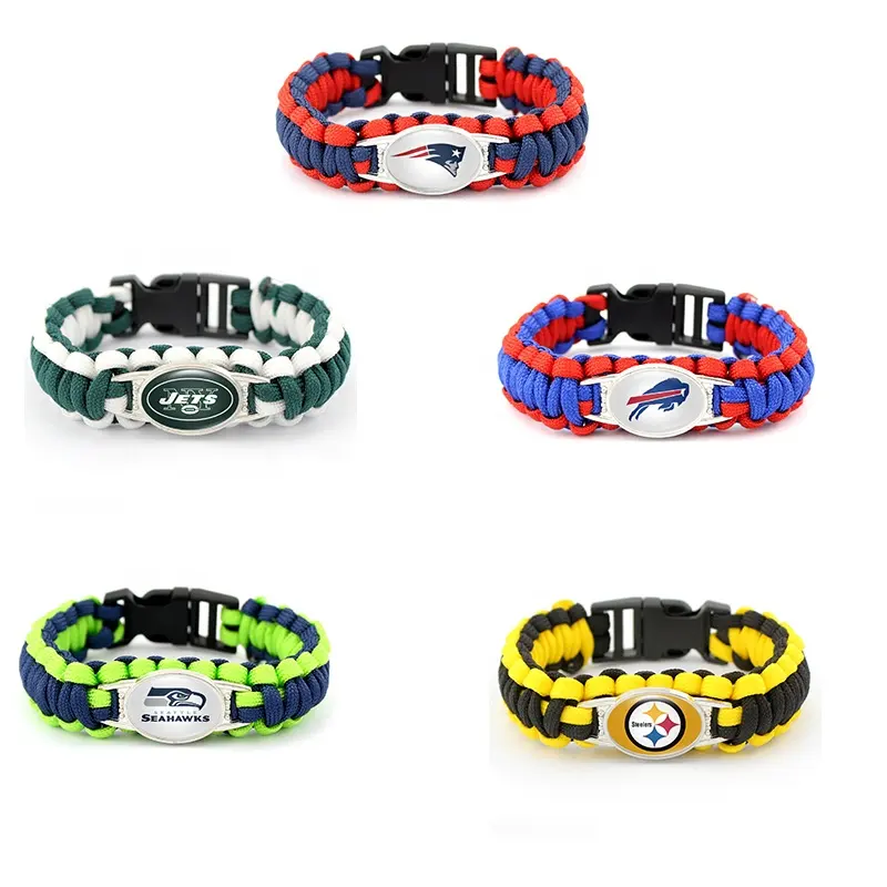 Fashion creative hand-woven bracelet ball team Logo Charm Handmade cord sport team Bracelet in cowboys raiders saints packers