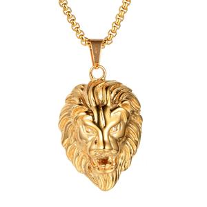 Pendentif Tête de Lion en Acier Inoxydable Doré pour Homme avec Yeux en Diamant, Collier Breloque Plaqué Or 18K, Pendentifs Uniques Tête de Singe - Product Image 1