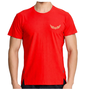 เสื้อยืดคอกลมแขนสั้นผู้ชายสีส้ม แห้งเร็ว พิมพ์ลายโลโก้แบบนูน ทรงปกติ ผ้าถักไนลอน/สแปนเด็กซ์ - Product Image 6