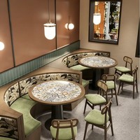 Ensemble de tables et chaises de salle à manger en bois massif avec plateau en pierre, style minimaliste moderne, personnalisable, mobilier commercial pour restaurants