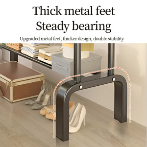 Giá treo quần áo bằng kim loại một thanh với 6 móc và kệ dưới, sức chứa lớn, giá phơi quần áo, giá treo áo cho phòng ngủ, ban công - Product Image 2