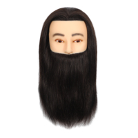 Tête de mannequin homme avec barbe, 100% cheveux humains, pour l'enseignement du coiffage en salon, peut être décolorée et teinte