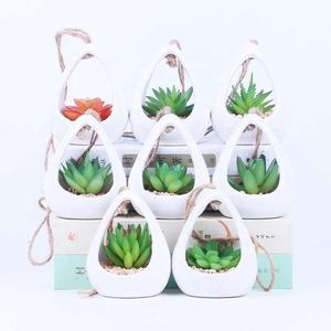 Piante succulente artificiali in vaso sospese Mini vasi per fioriera in erba verde Set di vasi in ceramica succulenta per la decorazione - Product Image 6