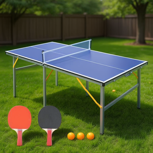 Table de ping-pong portable et pliable, 6 pieds, cadre en aluminium, plateau de 18 mm, utilisation intérieure/extérieure, comprend 2 raquettes et 3 balles - Product Image 2