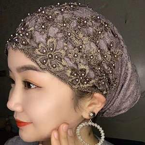 Chapeau musulman Baotou pour femmes, nouveau design <span class=keywords><strong>2022</strong></span>, vente chaude, chapeau à perles de prune, chapeau à vis, chapeau brodé à perles - Product Image 2