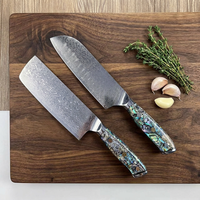 Couteau de cuisine Santoku de chef 67 couches en acier Damas, couteau à découper, à désosser et à trancher, couteau Nakiri tranchant avec manche en nacre d'ormeau