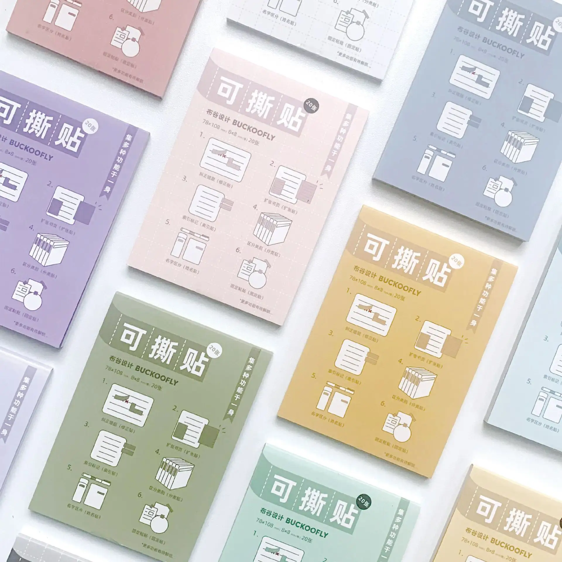Buckoofly design creativo stazionario kawaii memo pad schede indice full stick strappo 12 colori estetico morandi note adesive