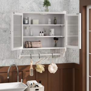 Armario de pared con puerta de vidrio, estilo vintage, de doble puerta, 24.8 pulgadas, almacenamiento de tres niveles con toallero para baño, cocina, comedor - Product Image 2