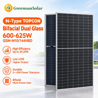 Panneau solaire bifacial double vitrage N-Type TOPCon 144 cellules 600-625W, efficacité 24,20%, faible dégradation, module PV 1500V, fabricant