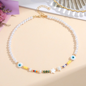 Korean Beaded Necklace Imitation Pearl Devil's Eye <b>Star</b> <b>Design</b> Colorful Fashion Jewelry For Women Accessories - Product Image 3