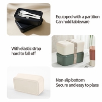 Boîte à lunch en plastique à double couche de grande capacité de 1500 ml avec couverts, pour le bureau, l'école, le petit-déjeuner, le pique-nique, portable