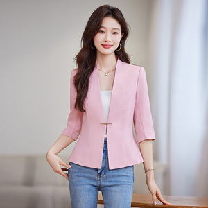 Elegant Professional Blazer For Women Spring Autumn 2025 Apricot Pink Black Solid Color Polyester Anti-Wrinkle Loose Fit Top - Product Image 4