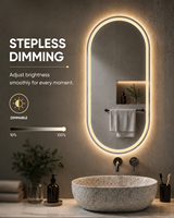 Miroir de salle de bain ovale intelligent à LED avec éclairage avant et arrière, gradation progressive, 3 températures de couleur, fonction mémoire, anti-buée