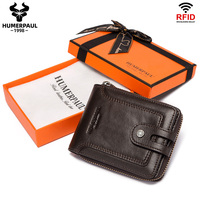 Dompet Kulit Asli HUMERPAUL untuk Pria, Dompet Kartu Kredit Anti-RFID, Dompet Clutch Kapasitas Besar dengan Kantong Koin