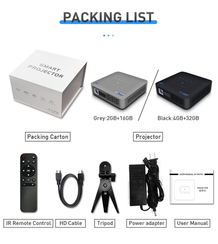 Short Throw DLP Projector Mini Smart Mobile Phone 4K 3D Projector with Android 9.0 OS