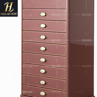 Coffret à bijoux en bois massif rose de style rétro français original, avec serrure intelligente à empreinte digitale et rangement sécurisé en cristal de luxe